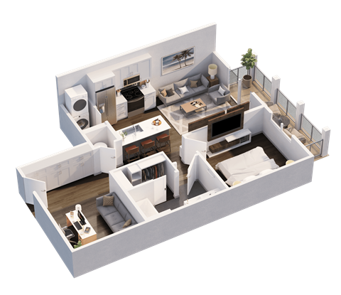 Floor plan for 1 bed, 1 bath, 790 sqft